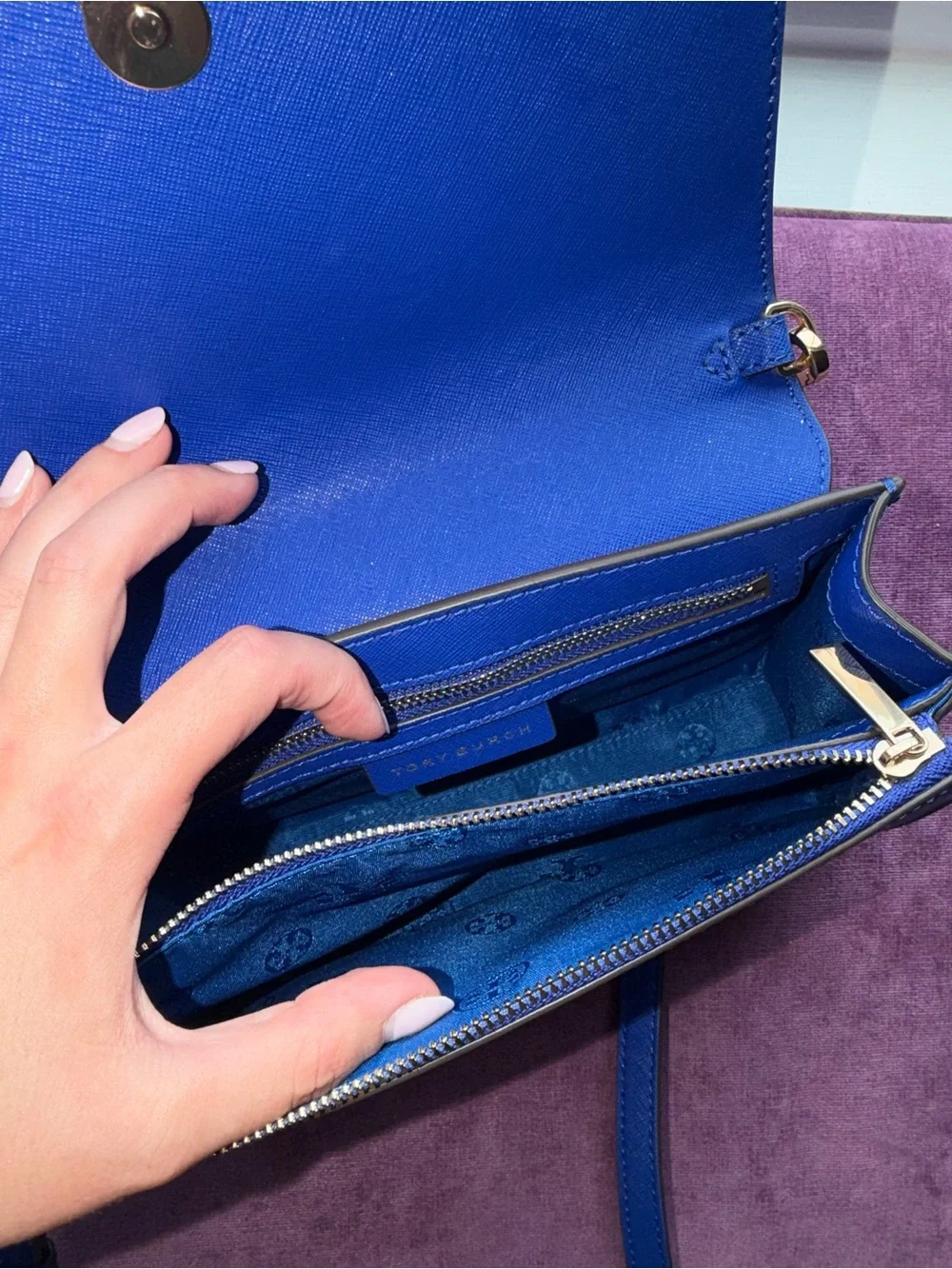 Tory Burch Emerson Saffiano Leather Convertible Crossbody Bag – Royal Blue